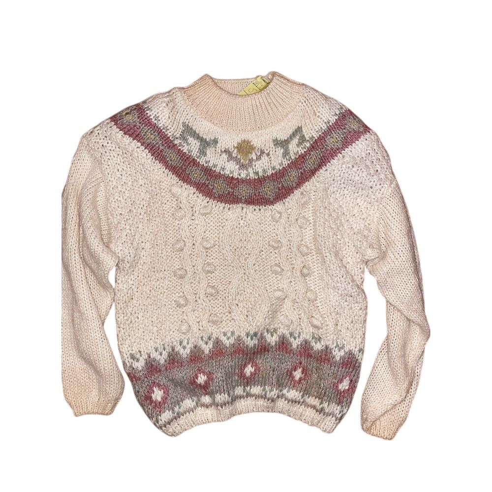 Vintage Nuggets Chunky Hand Knit Cream Grandma Sweater‎ Boho Cottagecore  Size M